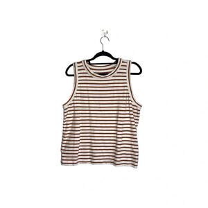 LOFT 100% Cotton White & Mustard Yellow Striped Tank Top Xlarge Petite Women’s